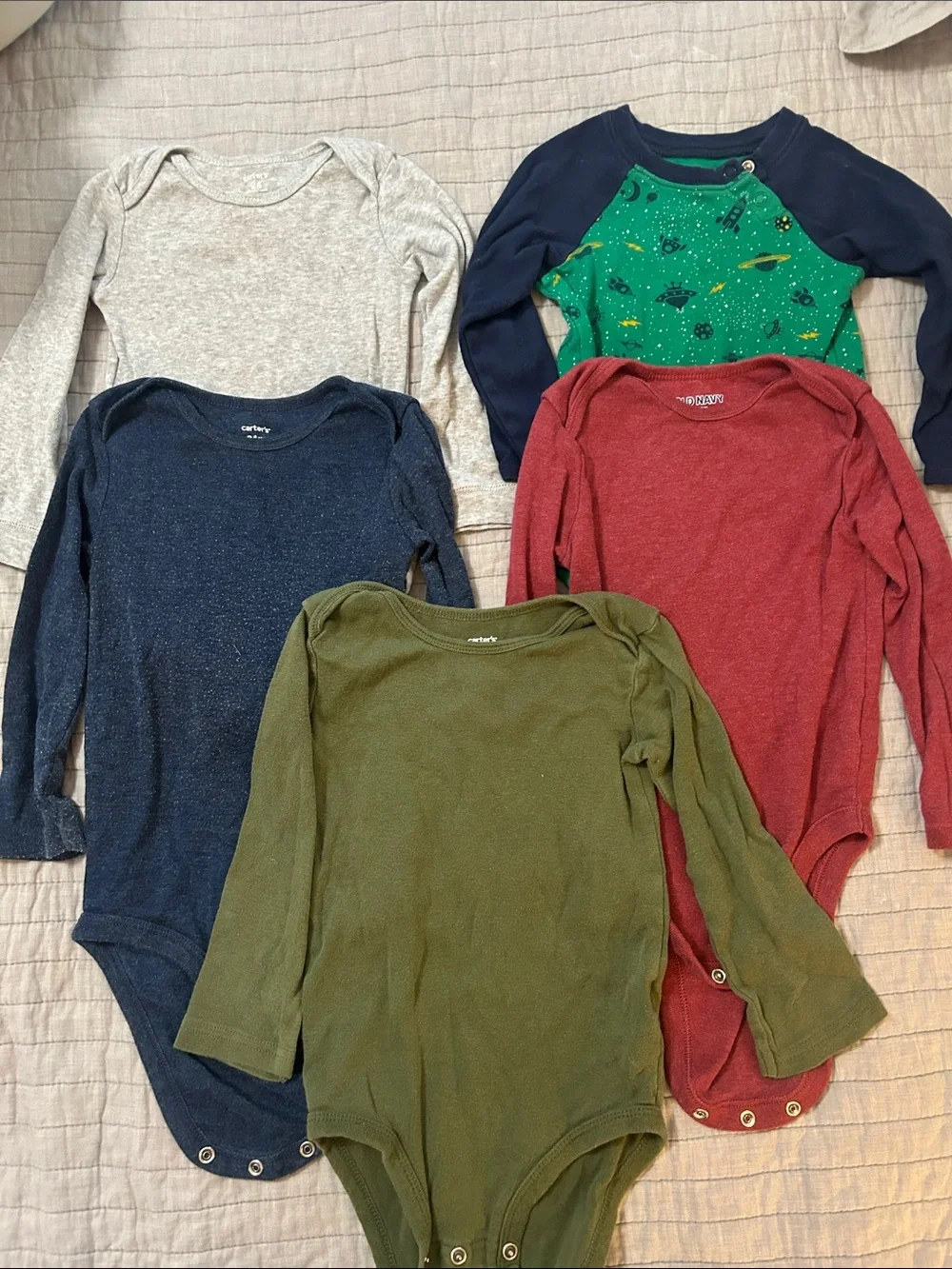 Carter's Long-Sleeve Baby Bodysuit Set - Olive, Navy, Red, Gray, Green